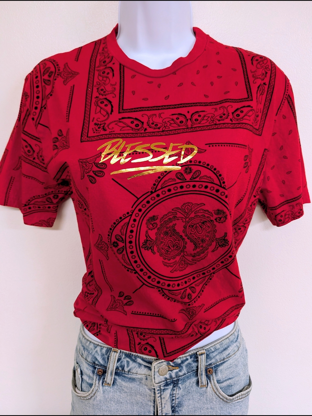 Blessed Red Bandana Print T-Shirt